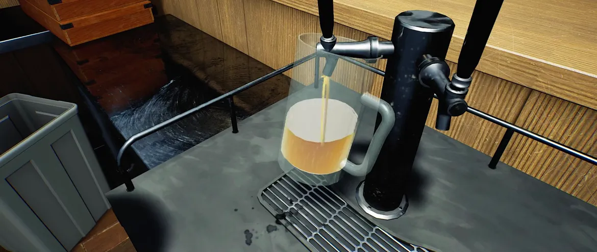 Japanese Ramen Simulator Official Clip: Foam Rising From Tap Japanese Ramen Simulator beer foam rising in a glass mug straight from the tap in the official store gameplay clip